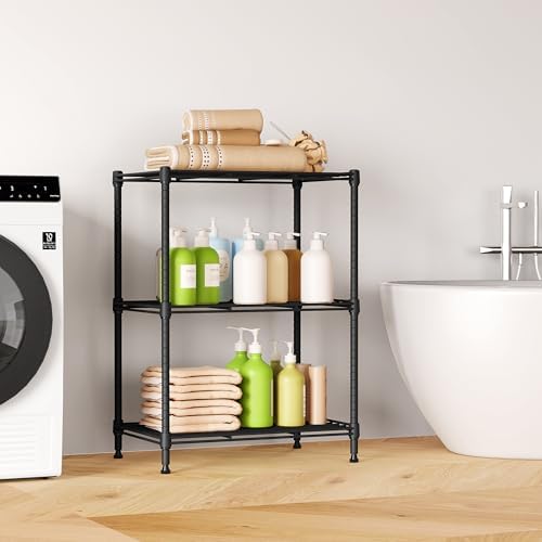 IZEUK 3 Tier Shelf, Heavy Duty Steel Wire Shelving Unit for Home, Kitchen, Laundry Room Organization, Office Storage Rack (17.7" W x 11.8" D x 26.3" H, 450LBS, Grey) - Image 6