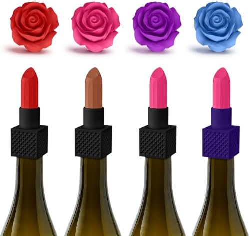 8‑Pack Silicone Wine Stoppers, Lipstick & Rose Bottle Stoppers by Aopigavi