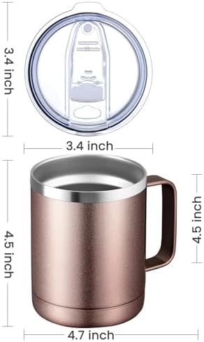 MEWAY 12oz Coffee Mug With Handle 4 Pack Bulk,Stainless Steel Insulated Travel Tumblers With Sliding Lid,Double Wall Vacuum Camping Cup for Hot & Cold Drinks Tea (Rose Gold,Set of 4) - Image 4