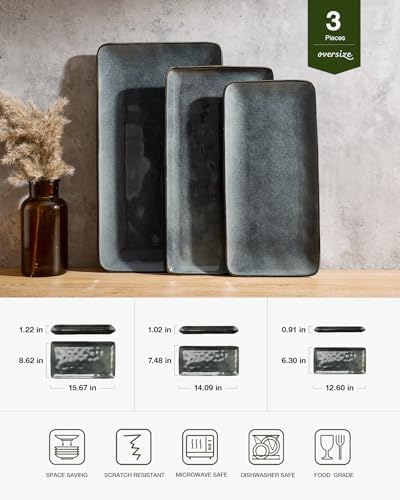 Famiware Serving Platters Set of 3 Sizes - Rectangular, Deep Forest - Image 2