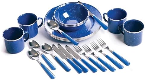 Stansport Deluxe 24-Piece Enamel Tableware Set - Enamel Plates and Bowls Lightweight and Durable Camp Dish Set for Camping and Backpacking Plates and Bowls for 4 People - Image 2