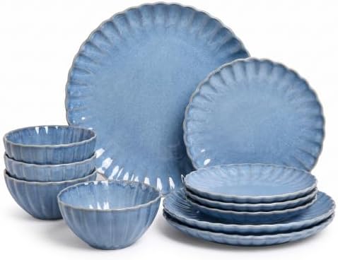 12 Pieces Stoneware Dinnerware Set, Microwave and Dishwasher Safe, for 4 - Image 2