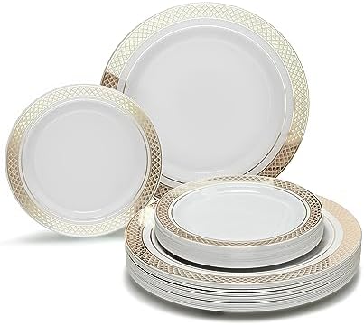" OCCASIONS " 100- Plates Pack,(50 Guests) Heavyweight Premium Wedding Party Disposable Plastic Plates Set -50 x 10.5'' Dinner + 50 x 7.5'' Salad/Dessert (Celebration White & Gold) - Image 5