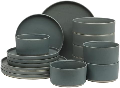 Gibson Elite Tatum Premium Porcelain Matte Reactive Glaze 16-Piece (Service for 4) Plates and Bolws Stackable Dishes Ceramic Dinnerware - Blue by GibsonHomewares