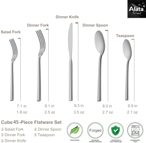 Alata Cube 45pc Flatware Set With Utensil-Serving Set for 8 Mirror Finish - Image 4