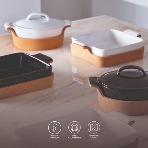 Casafina Ceramic 9.75" x 5.75" Oval Baker with Cork Tray - Ensemble Collection, White | Oven & Microwave Safe Bakeware | Food Safe Glazing | Restaurant Quality Dinnerware - Image 3