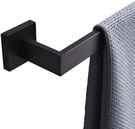 Bath Towel Bar, 24-Inch Towel Racks, Square Thicken Towel Holder, Wall Mounted Shower Towel Rail Hanger, Stainless Steel,Bathroom Accessories (Matte Black, 1 Pack) by XiarnotogiHome