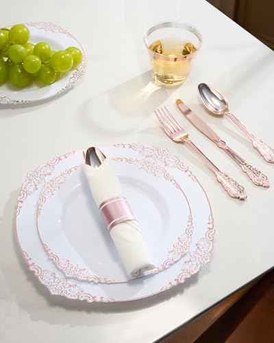 Goodluck 350 Piece Rose Gold Plastic Dinnerware Set for 50 Guests - Image 5