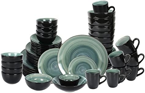 HomeVss, Stoneware Sonoma Dinnerware Set, Black + Speckled Spin Wash (56pc Set, Blue) by HomeVSS