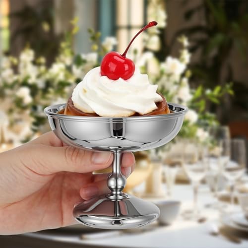 6 Pcs Stainless Steel Ice Cream Bowls Mini Silver Serving Pudding Dessert Cup Sauce Bowls Classic Round Footed Yogurt Snack Candy Cups for Mousse Fruit Salad Wedding Party Favor - Image 5