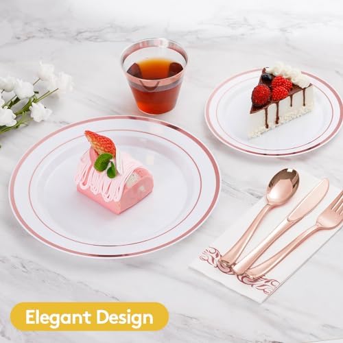 Goodluck 175 Pcs Rose Gold Disposable Party Dinnerware Sets for 25 Guests - Image 3