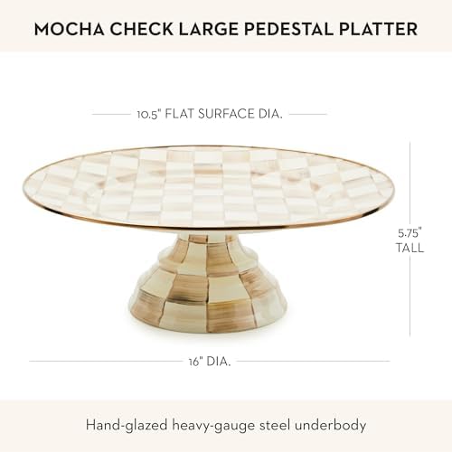 MACKENZIE-CHILDS Pedestal Platter, Large, Brown-and-White Mocha Check - Image 4