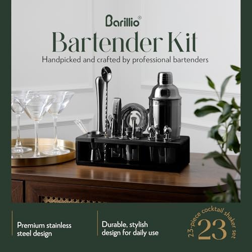 Barillio Black Bartender Kit - Stainless-Steel Cocktail Shaker Set w/Black Bamboo Stand - Mixology Bar Tools w/Drink Shaker, Mixer and Muddler for Cocktails - Home Bar Accessories - 23-Pc Bar Set - Image 2