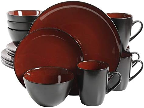 Gibson Elite Soho Lounge Round Reactive Glaze Stoneware Dinnerware Set, Service for Four (16pcs), Red by GibsonHomewares