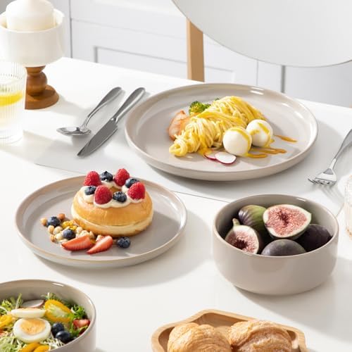 vancasso PLAYA Ceramic Plates and Bowls Sets,24 Pieces Grey Dinnerware Sets for Kitchen,Reactive Glaze Dishes Set for 8, Dishwasher and Microwave Safe - Image 6