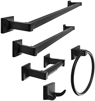 SENTO Cellar Classic Bathroom Accessories Set, Heavy Duty Metal Bath Hardware Set Wall Mounted, Includes Robe Hook, Toilet Paper Holder, Towel Ring, 18” & 24” Towel Bar (5-Piece, Matte Black) by SENTOBETTERHOMEBETTERLIFE