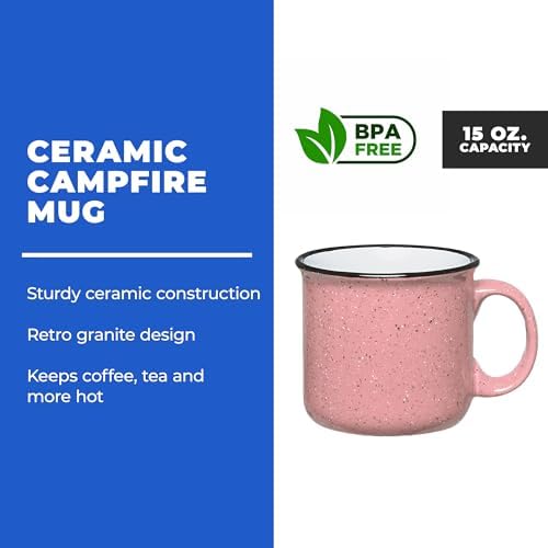 Set of 8 Ceramic Campfire Mugs – 15 Oz, Pink – Coffee & Tea Cups for Home, Work, Travel, Camping – Customizable, Great for DIY, Events, Companies - Image 2