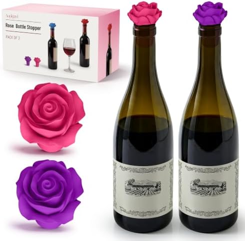2‑Pack Silicone Wine Stoppers, Rose Shaped Bottle Stoppers by Aopigavi
