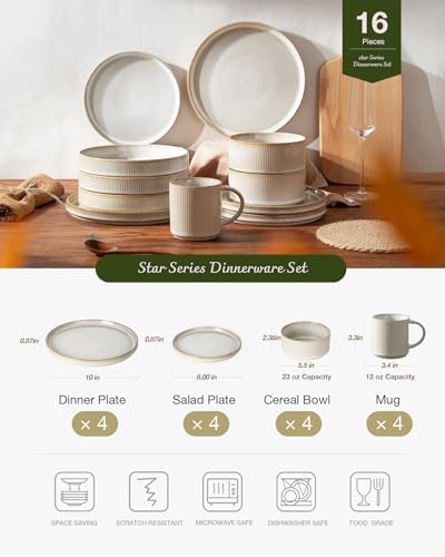 Famiware Star Dinnerware Sets with Mugs, Ceramic Plates and Bowls Set for 4 - Image 3