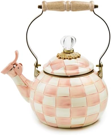 MACKENZIE-CHILDS Whistling Tea Kettle, Pink-and-White Rosy Check by Unknown