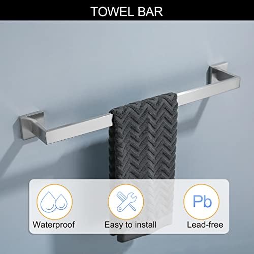 Brushed Nickel Bathroom Towel Bar Set Bathroom Accessories Hardware Set Including Towel Bar Towel Ring Coat Hook and Toilet Paper Holder with Shelf. Wall Mounted Stainless Steel - Image 2