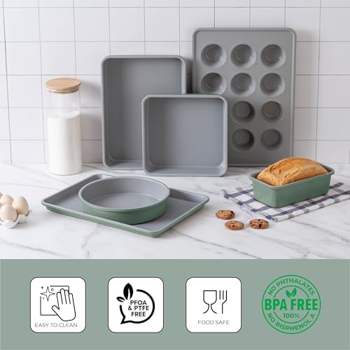 Country Kitchen Nonstick Stackable Bakeware Set - Durable, Easy Release Baking Set, Sage, 6 Pcs - Image 2