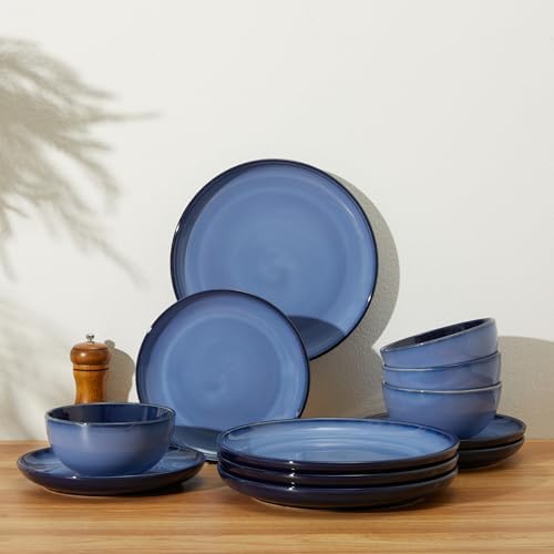 Pokini Ceramic Dinnerware Sets for 4, 12pcs Plates and Bowls Sets Dish Set - Image 5