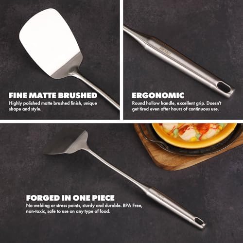 18/10 Stainless Steel Small & Large Cooking Spoons Set - All Metal Utensils - Image 4