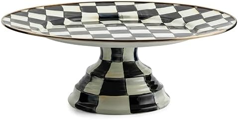 MACKENZIE-CHILDS Pedestal Platter, Large, Black-and-White Courtly Check by Unknown