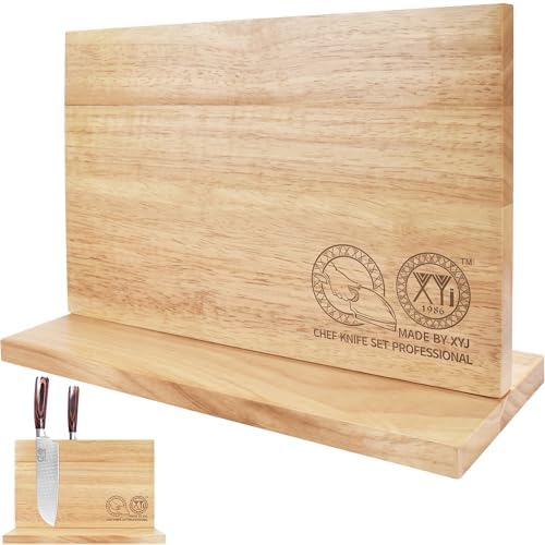 XYJ Magnetic Knife Block, Double Side Kitchen Knife Holder, Natural Wood by XYJ