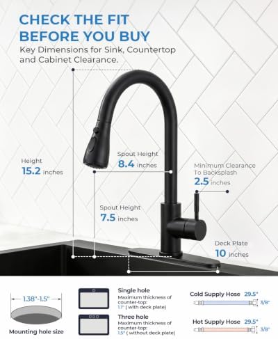 VFAUOSIT Kitchen Faucet with Pull Down Sprayer, Matte Black High Arc - Image 7