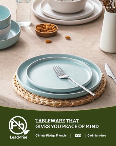 Famiware Milkyway 12-Piece Dinnerware Set, Matte Beige White & Light Blue - Image 5