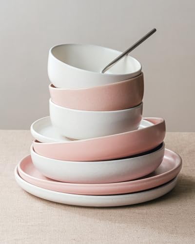Famiware Milkyway 12-Piece Dinnerware Set, Matte Beige White & Light Pink - Image 4