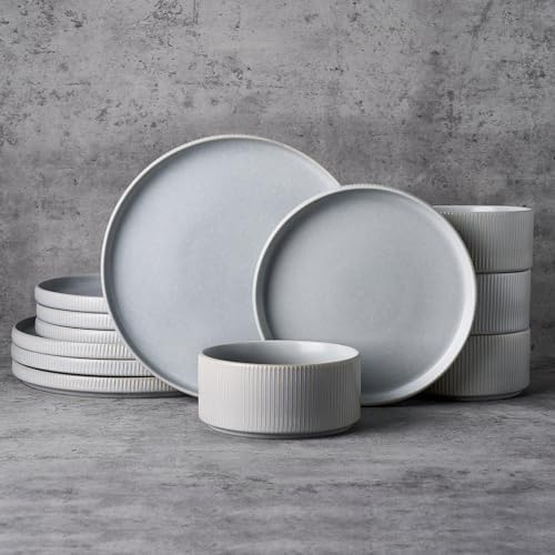 Famiware Star Stoneware Dinnerware Set, Reactive Glaze Plates & Bowls for 4 by Famiware