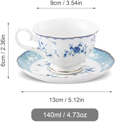 fanquare Blue Rose Porcelain Tea Cup and Saucer Set for 6 - Image 6