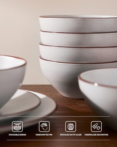 Famiware Venus Plates and Bowls Sets with Rim, Stoneware Dinnerware for 8 - Image 5