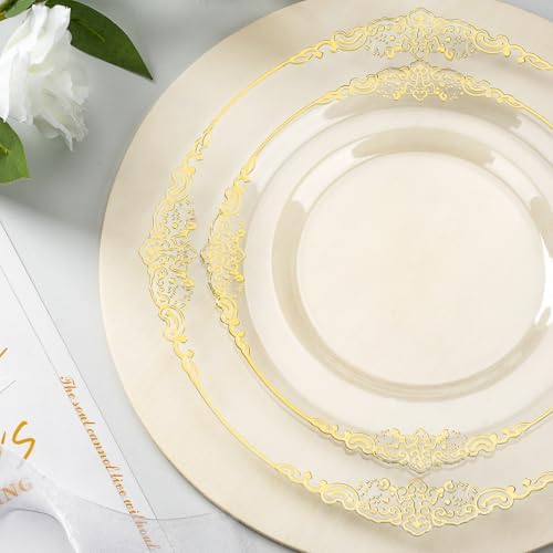 Bestluck 350PCS Clear Gold Rim Disposable Dinnerware for 50 Guests - Image 3