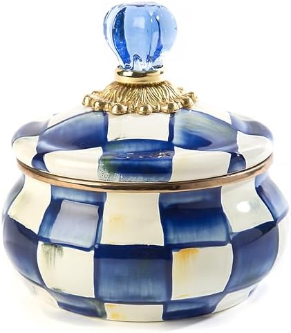 MACKENZIE-CHILDS Enamel Squashed Pot, Blue-and-White Royal Check by Unknown