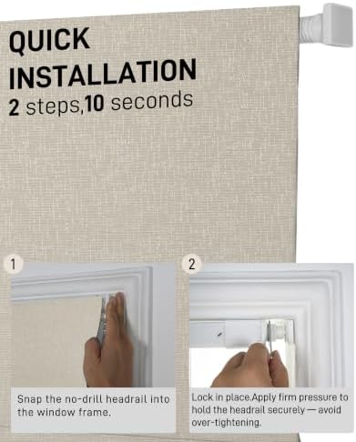 No Drill Roman Shades,70％ Blackout-Beige,30" W x 64" H - Image 6