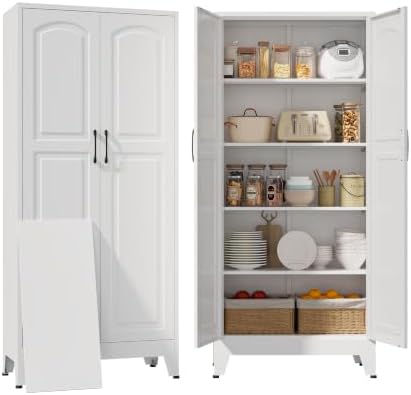 YAUWOH 71''Metal Cabinet with 4 Adjustable Shelves,5-Tier Pantry Storage Cabinet,Kitchen Pantry Cabinet White by YAUWOHFactoryOutletsColorfulMetalFurniture