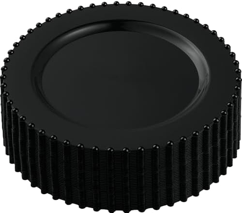 PLASTICPRO 128 Piece Combo Plastic Dinner Plates Disposable Plastic Fancy Heavy Duty Party Dishes 7 inch and 10 inch, Black Beaded - Image 7
