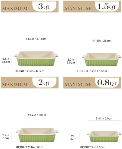 MALACASA Ceramic Baking Dishes Set of 4, Deep Casserole Dish, Green - Image 2