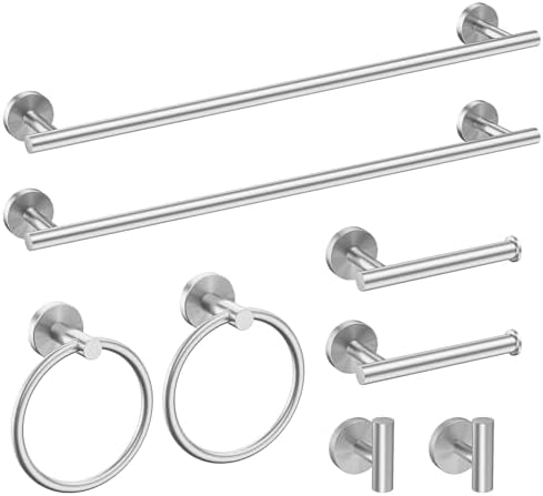 USHOWER 8PCS Brushed Nickel Bathroom Hardware Set, 24-Inch Towel Bar Set by USHOWER