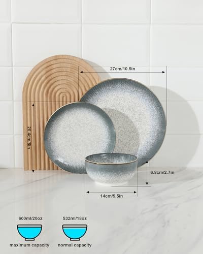 Sweejar Dinnerware Sets Service for 4,12 pcs Porcelain Plates and Bowls for Kitchen, Housewaring Gift,Chip and Scratch Resistant Dish Set,Handmade Dishwasher and Microwave Safe Plate Set,Dark Green - Image 6