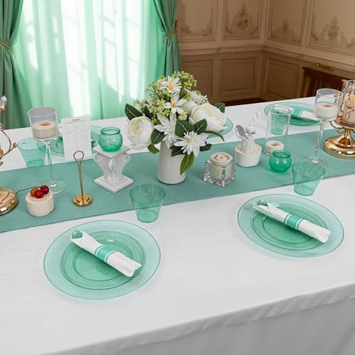 DaYammi 350PCS Green Glitter Plastic Dinnerware Set for 50 Guests - Image 6