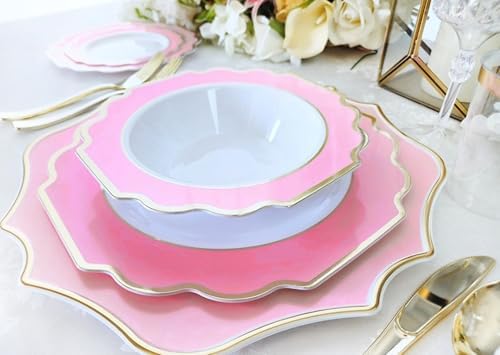 " OCCASIONS " 960 Piece set (120 Guests)-Heavyweight Wedding Party Disposable Plastic Plate Set - 120 x 10.5'' + 120 x 8'' + Silverware + Cups + Napkins (Imperial in Rose Pink & Gold) - Image 3