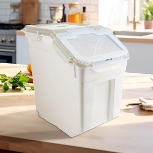 Rice Storage Container 4 Pack 50 lb Flour Storage Container with Wheels, BPA Free Food Storage Container with Measuring Cup Dog Cat Food Bin Set for Dry Food Sugar, Cereal-Grey - Image 3