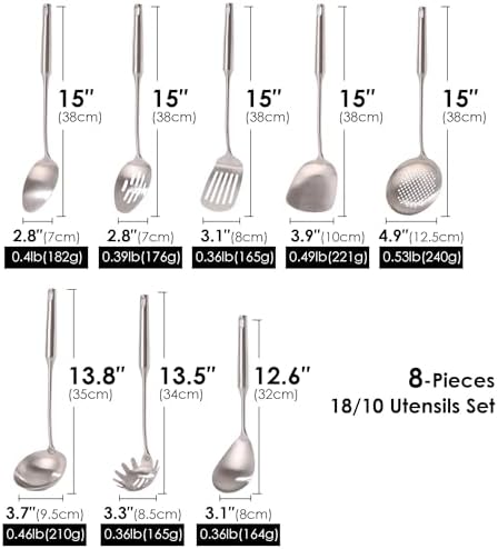 18/10 Stainless Steel Kitchen Utensils Set - 8 PCS All Metal Cooking Spoons - Image 2