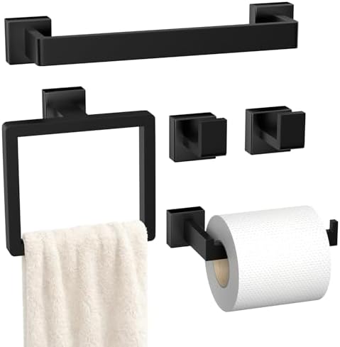5-Pieces Matte Black Bathroom Accessories Set, 16 Inch Bath Towel Bar Set by PAHSFSLLC