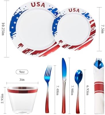 Goodluck 350 Piece 4th of July Red Blue Plastic Dinnerware Set - Image 5